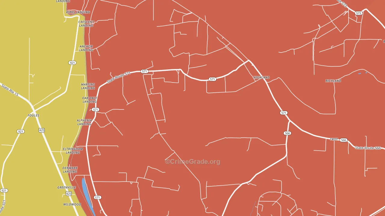 Highland, LA Map of Murder Rates