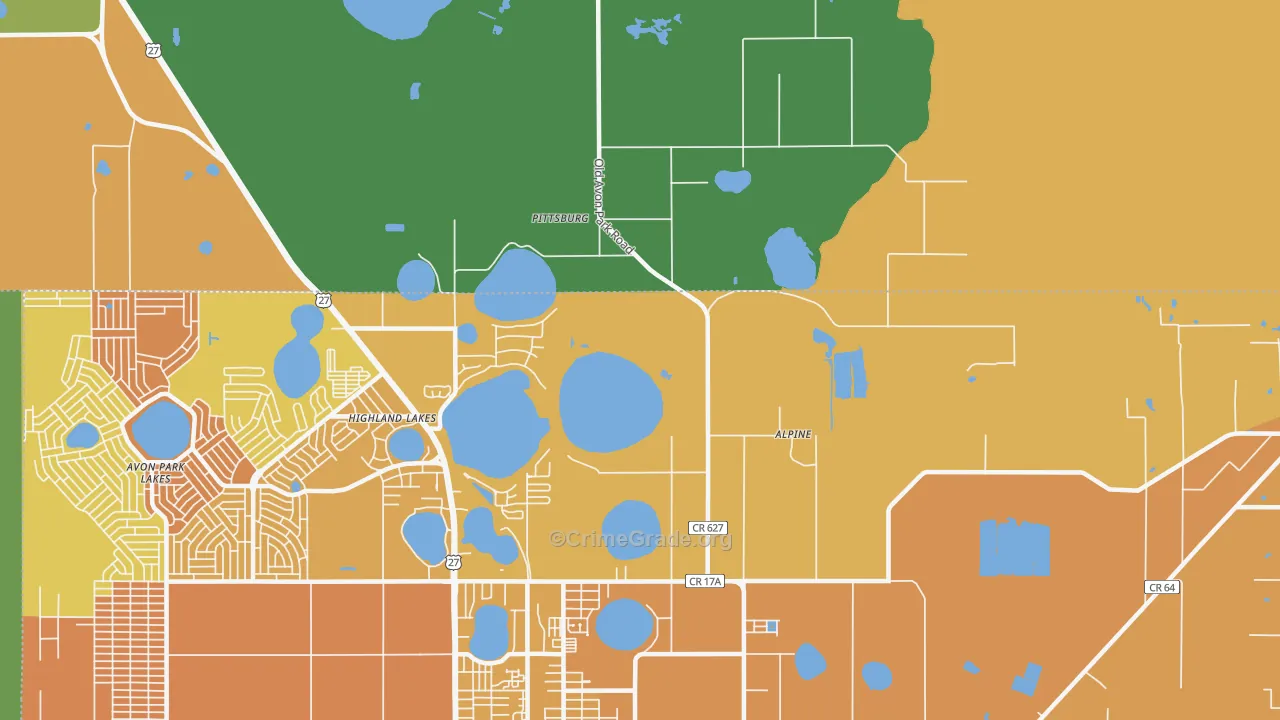 Highland Lakes, FL Map of Murder Rates