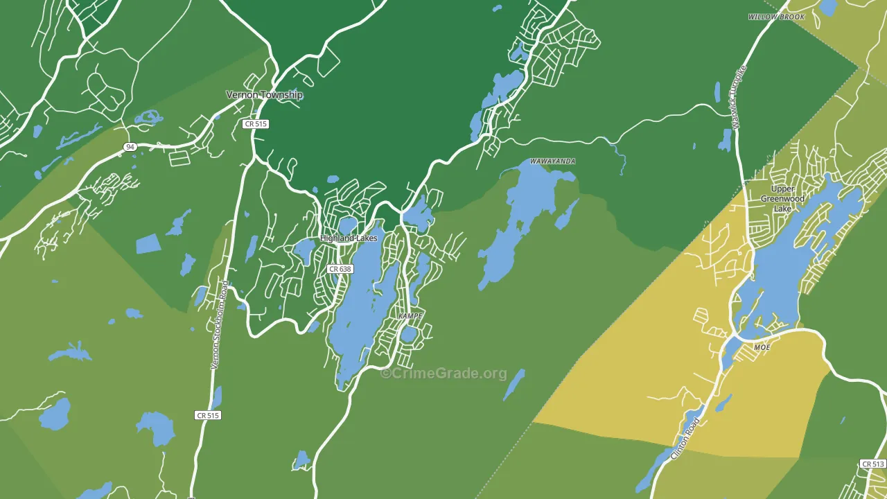 Highland Lakes, NJ Map of Murder Rates