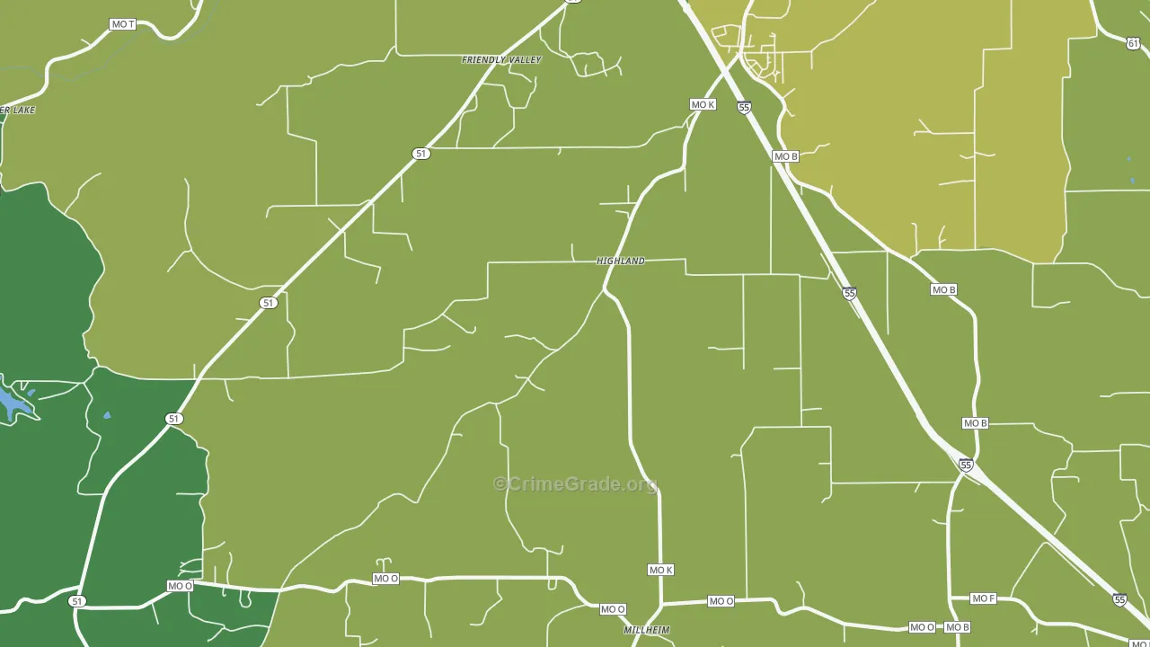 Highland, MO Map of Murder Rates
