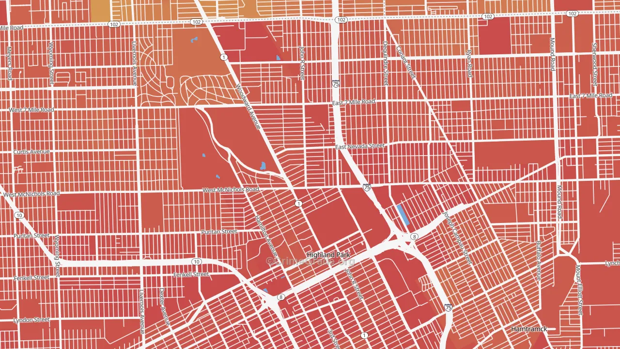 Highland Park, MI Map of Murder Rates