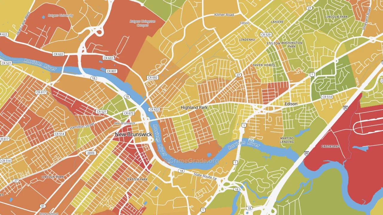 Highland Park, NJ Map of Murder Rates