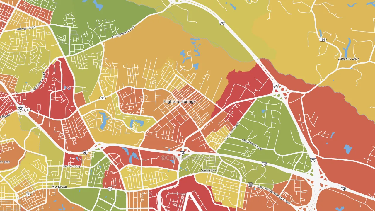 Highland Springs, VA Map of Murder Rates