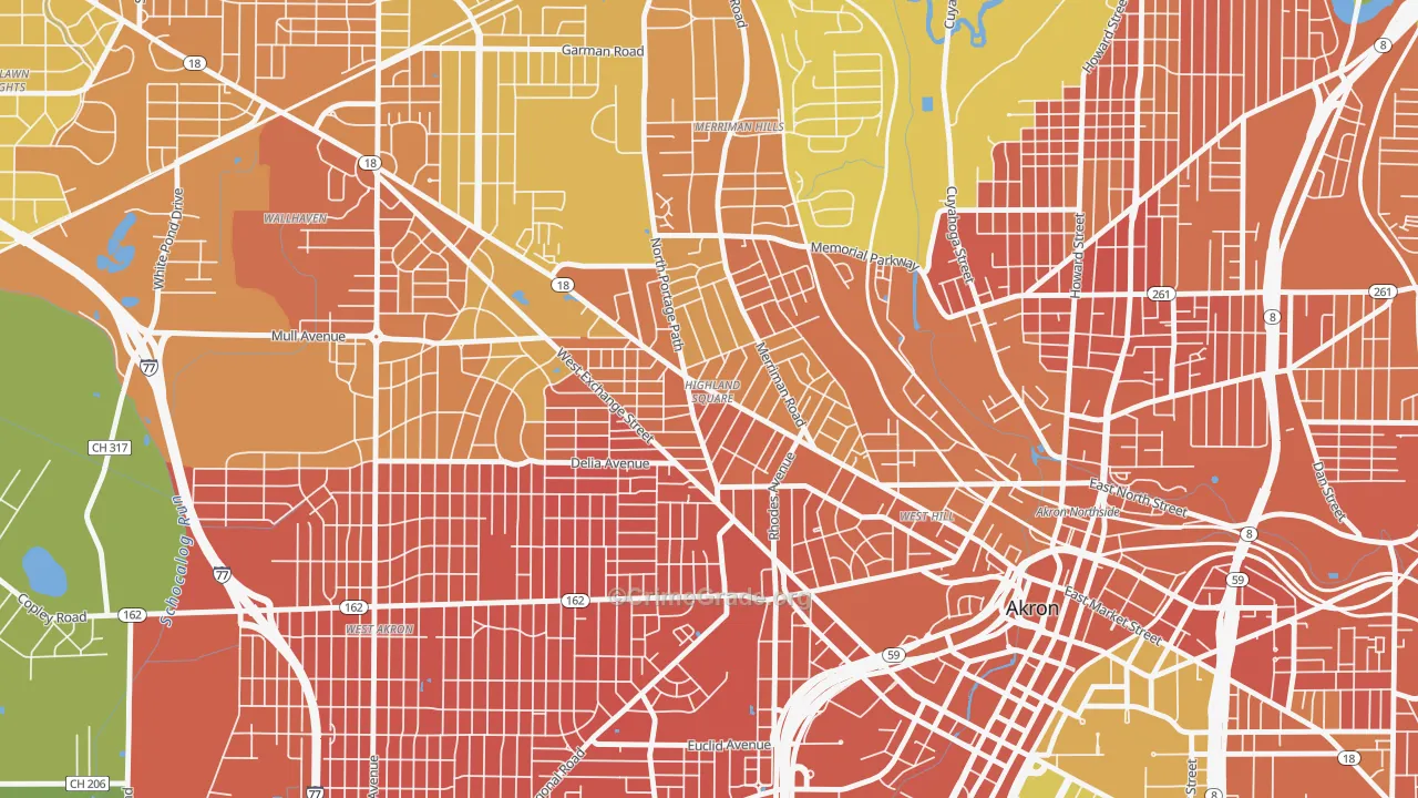 Highland Square, Akron, OH Map of Murder Rates