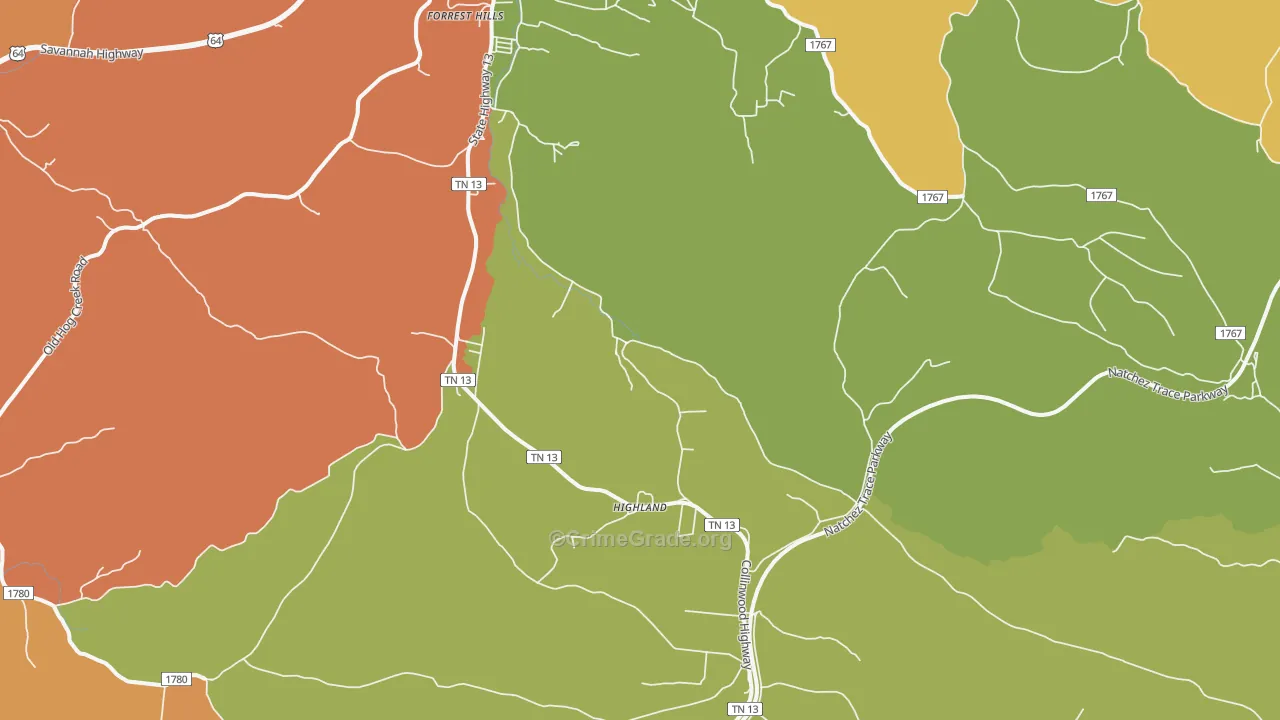 Highland, TN Map of Murder Rates