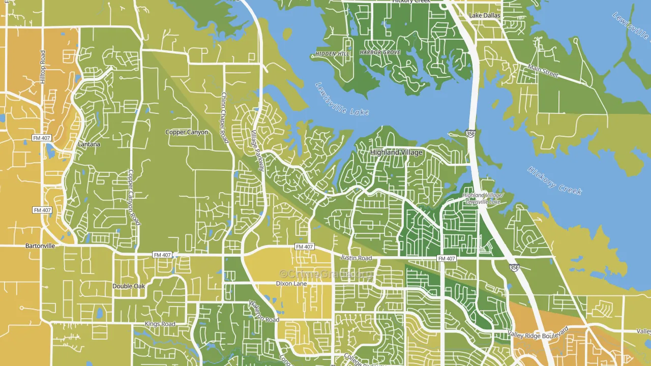 Highland Village, TX Map of Murder Rates