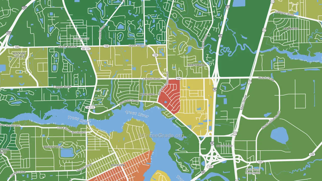 Highlands, Jacksonville, FL Map of Murder Rates