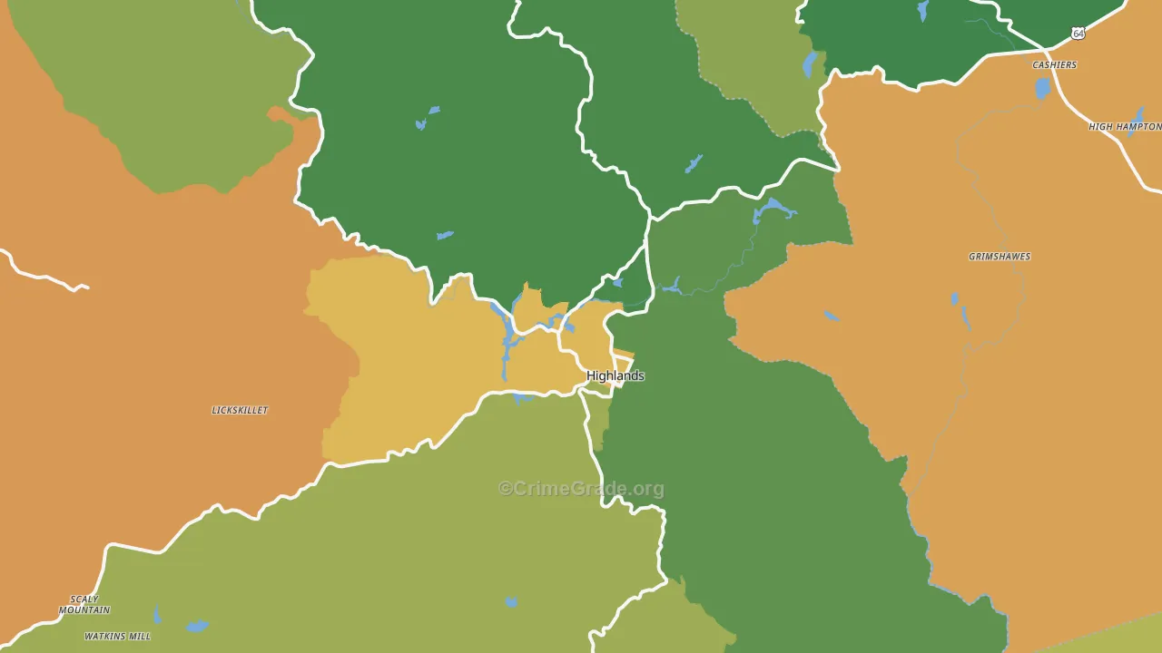 Highlands, NC Map of Murder Rates
