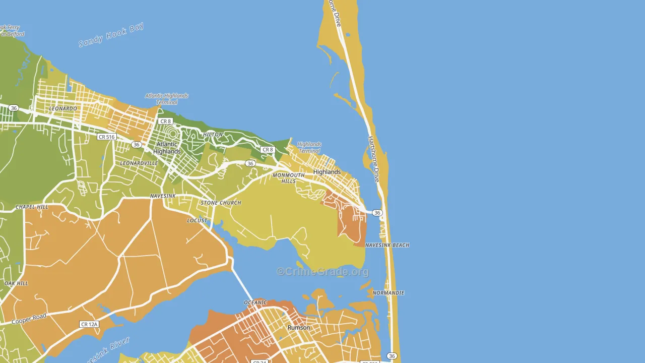 Highlands, NJ Map of Murder Rates
