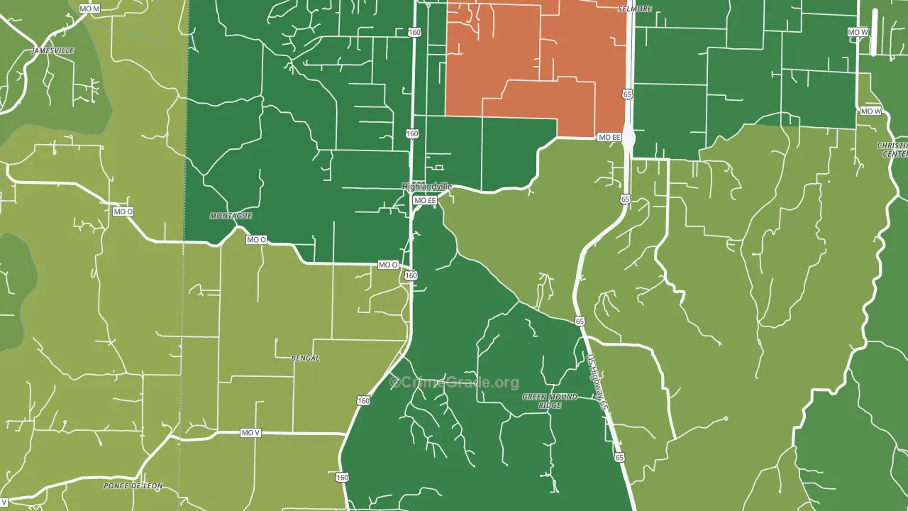 Highlandville, MO Map of Murder Rates