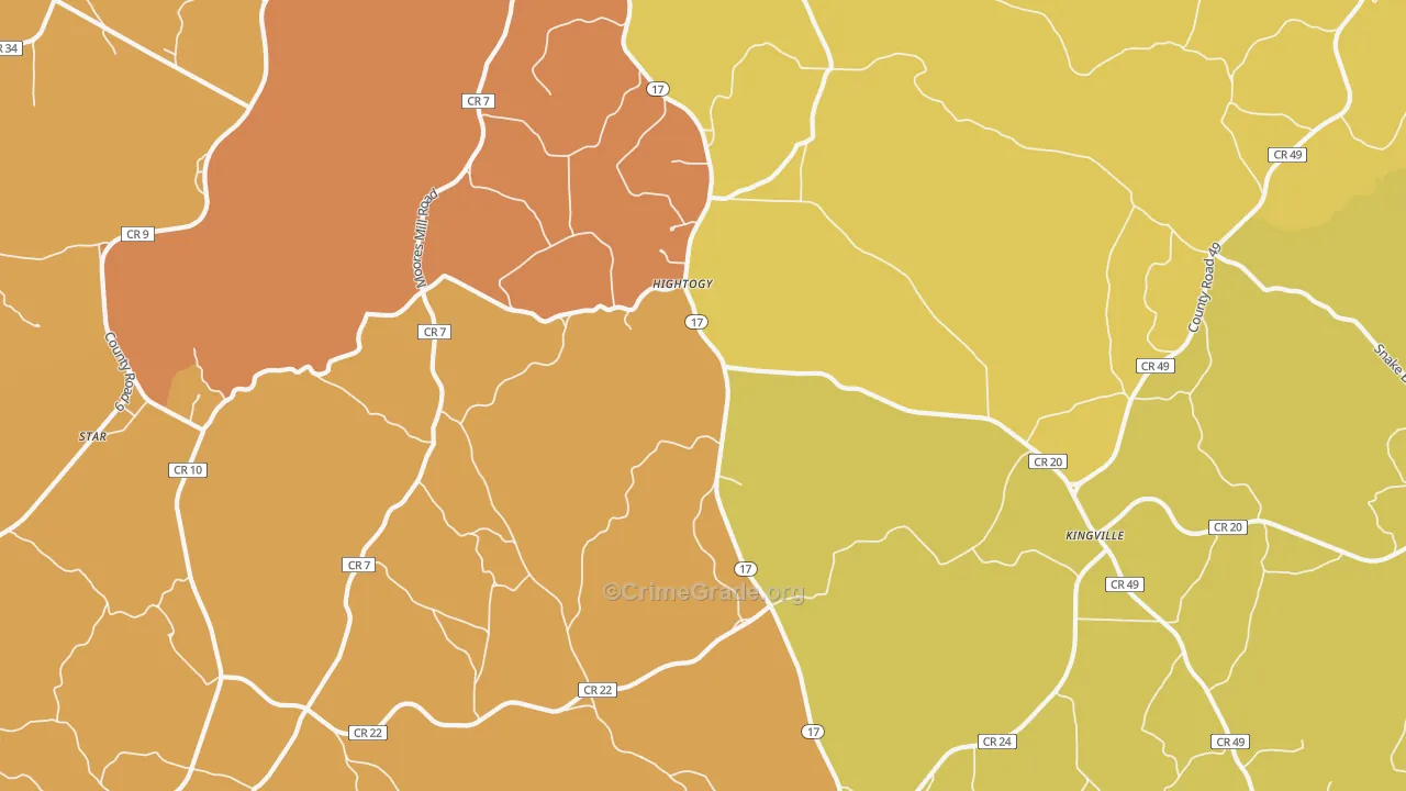 Hightogy, AL Map of Murder Rates