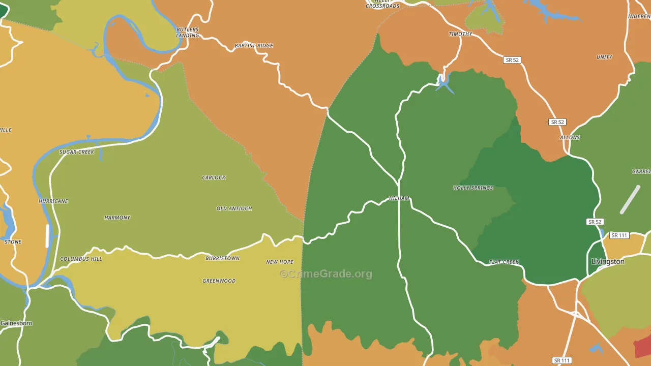 Hilham, TN Map of Murder Rates