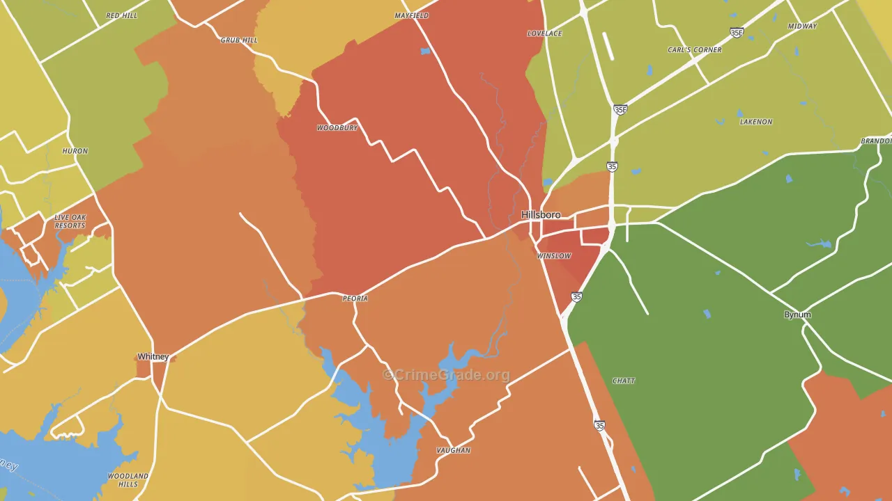 Hill County, TX Map of Murder Rates