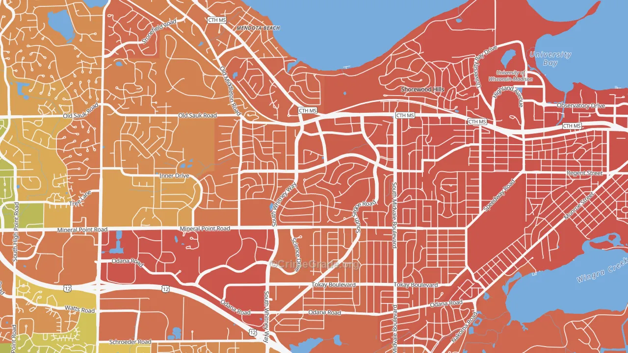 Hill Farms-University Neighborh, Madison, WI Map of Murder Rates