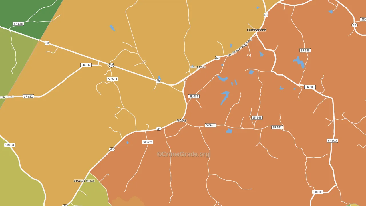 Hillcrest, VA Map of Murder Rates