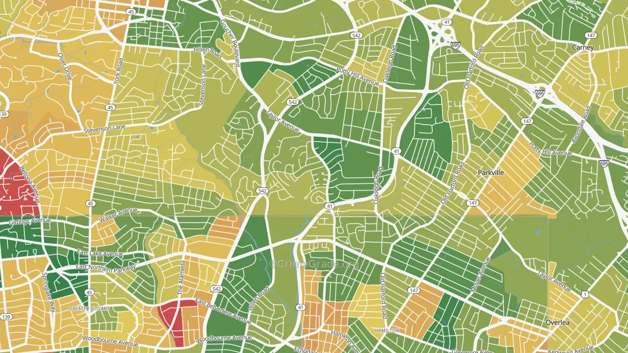 Hillendale, Parkville, MD Map of Murder Rates