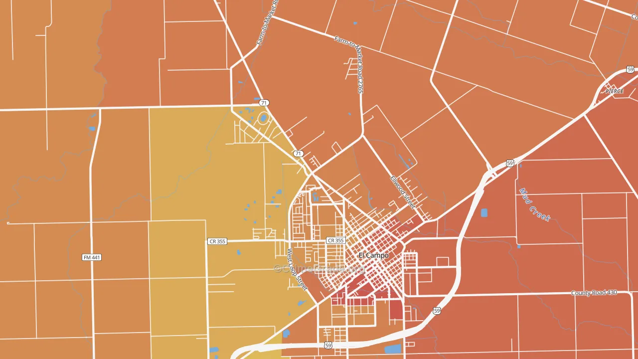 Hillje, TX Map of Murder Rates
