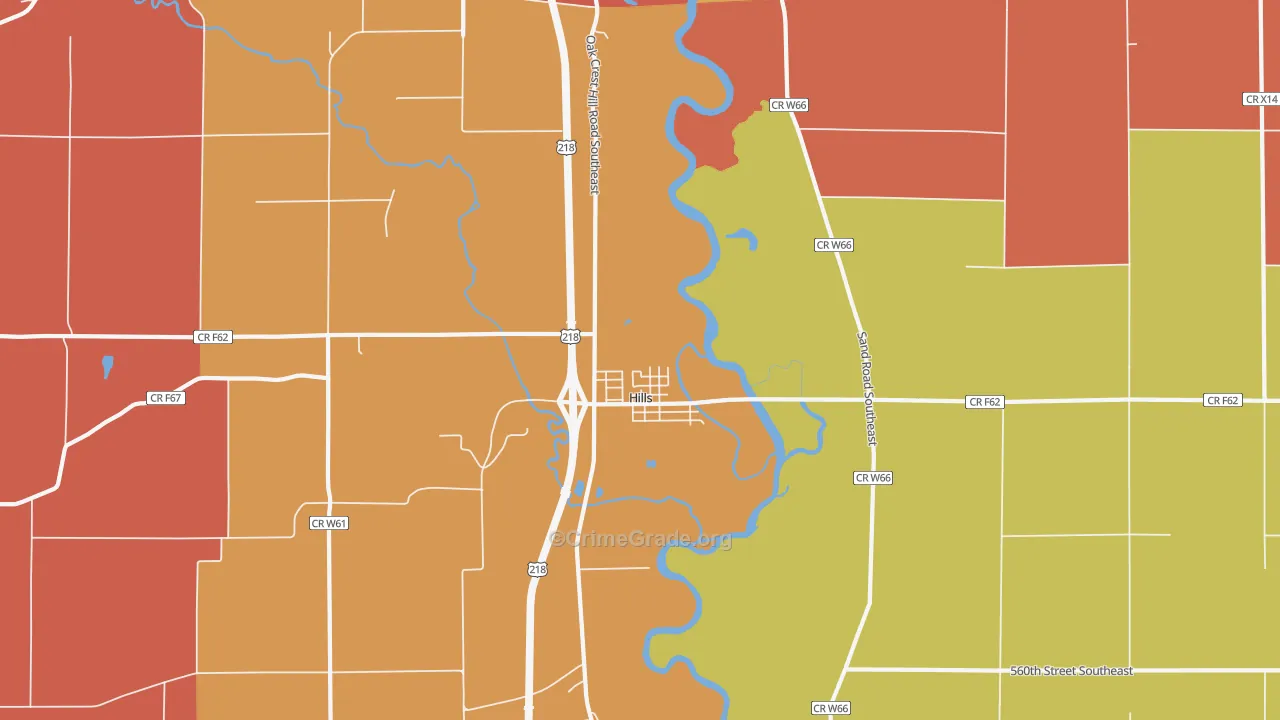 Hills, IA Map of Murder Rates