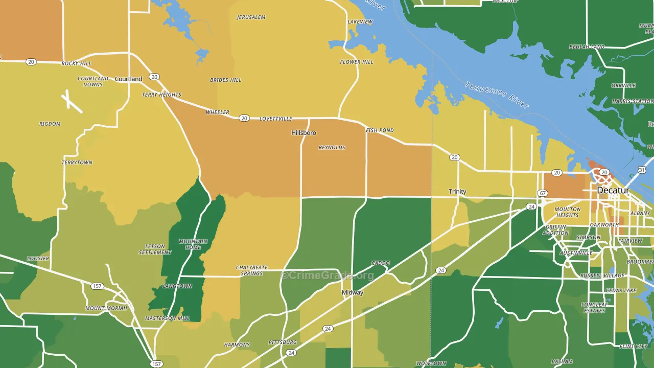 Hillsboro, AL Map of Murder Rates