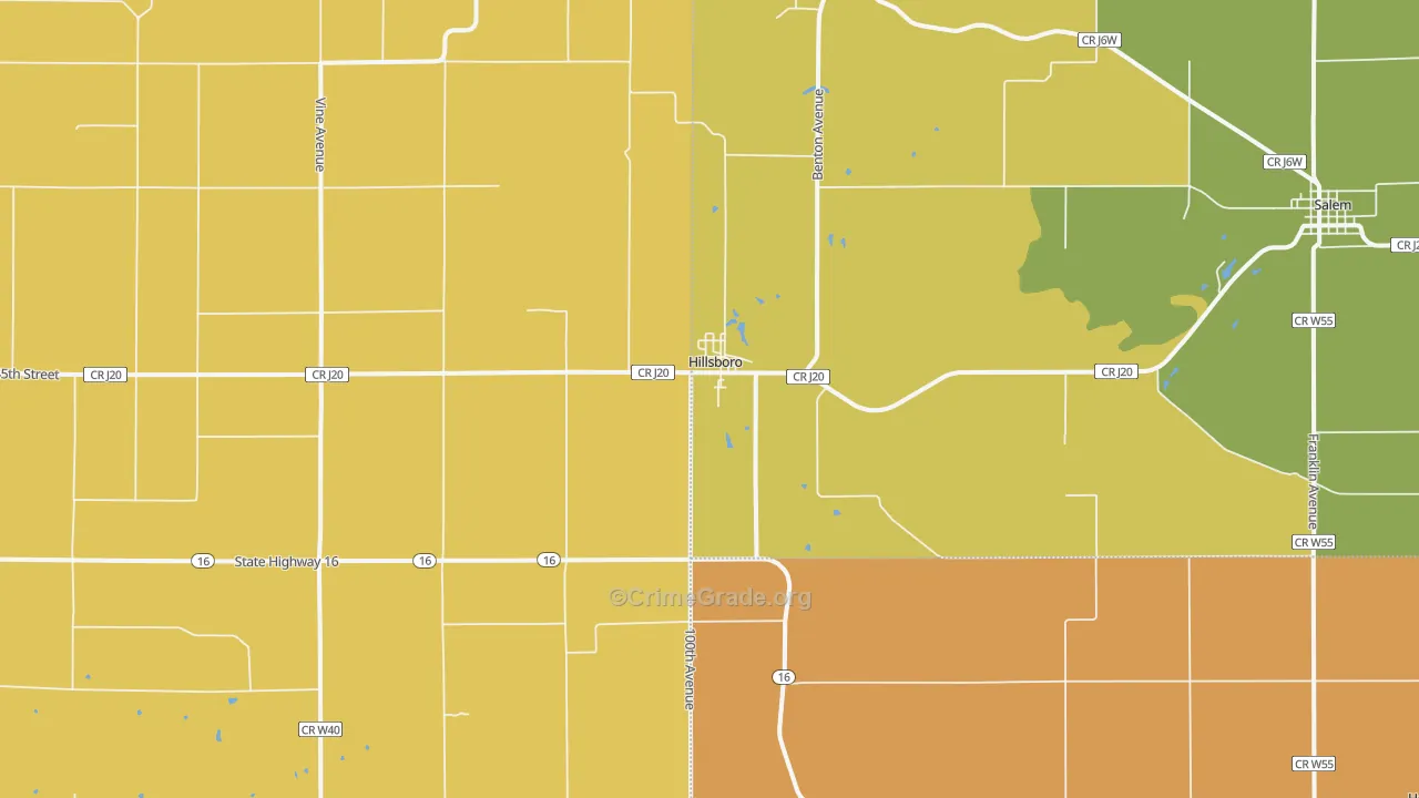 Hillsboro, IA Map of Murder Rates