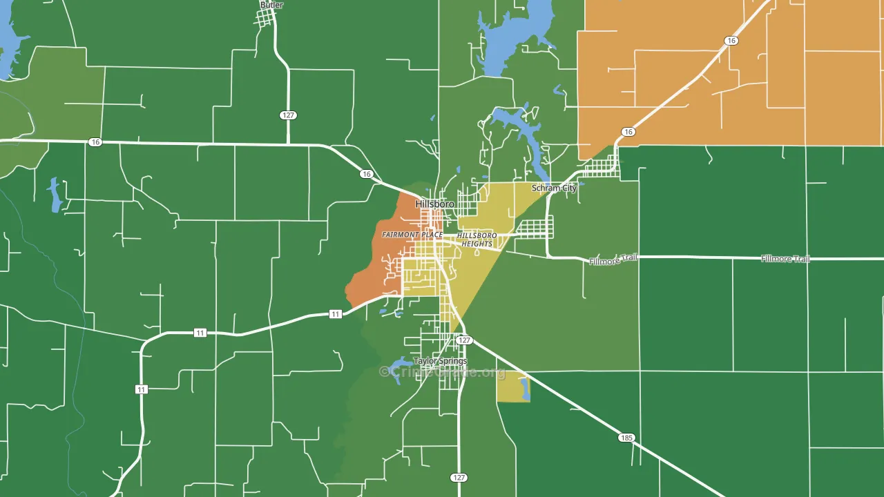 Hillsboro, IL Map of Murder Rates