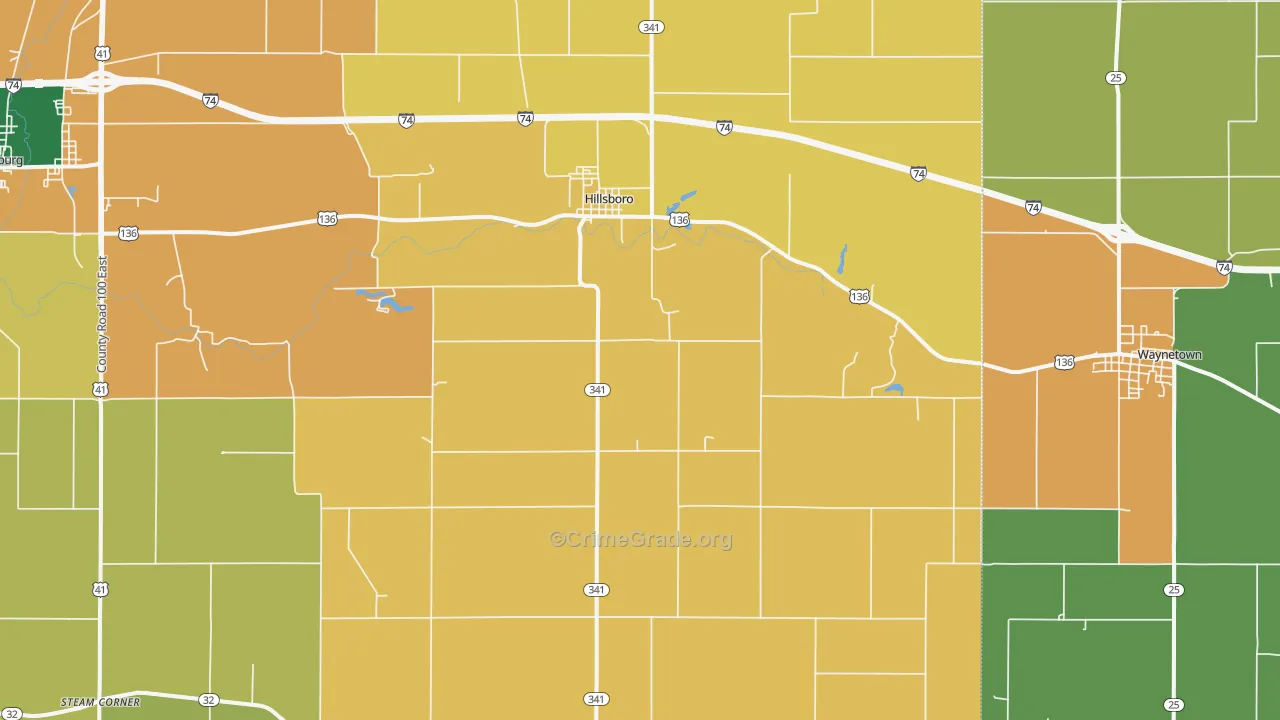 Hillsboro, IN Map of Murder Rates