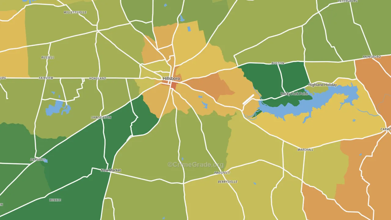 Hillsboro, OH Map of Murder Rates