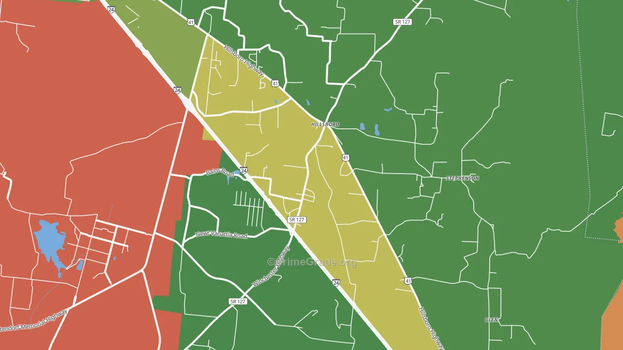 Hillsboro, TN Map of Murder Rates