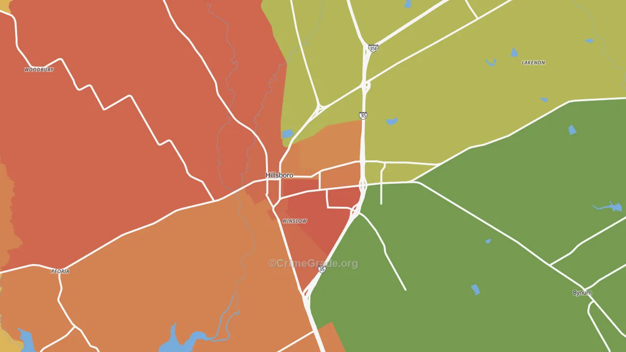 Hillsboro, TX Map of Murder Rates