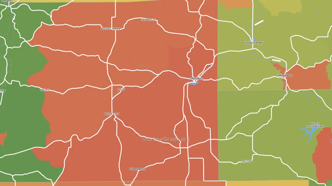 Hillsboro, WI Map of Murder Rates