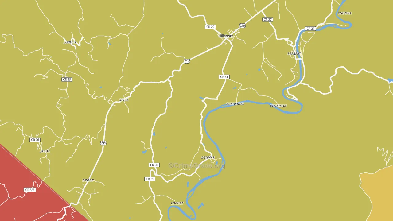 Hillsboro, WV Map of Murder Rates