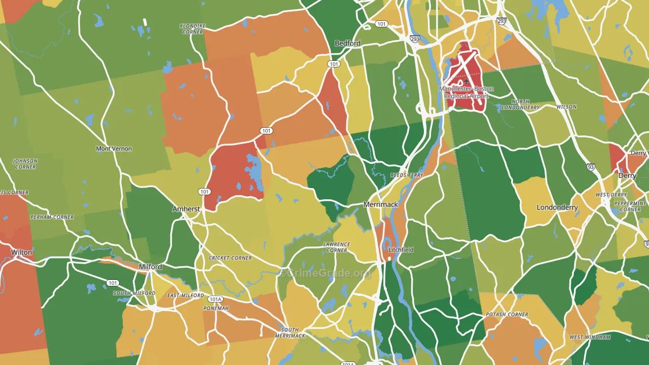 Hillsborough County, NH Map of Murder Rates