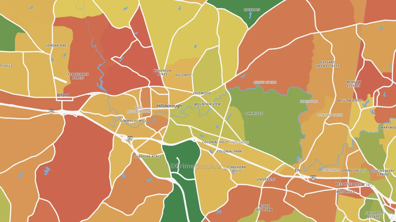 Hillsborough, NC Map of Murder Rates