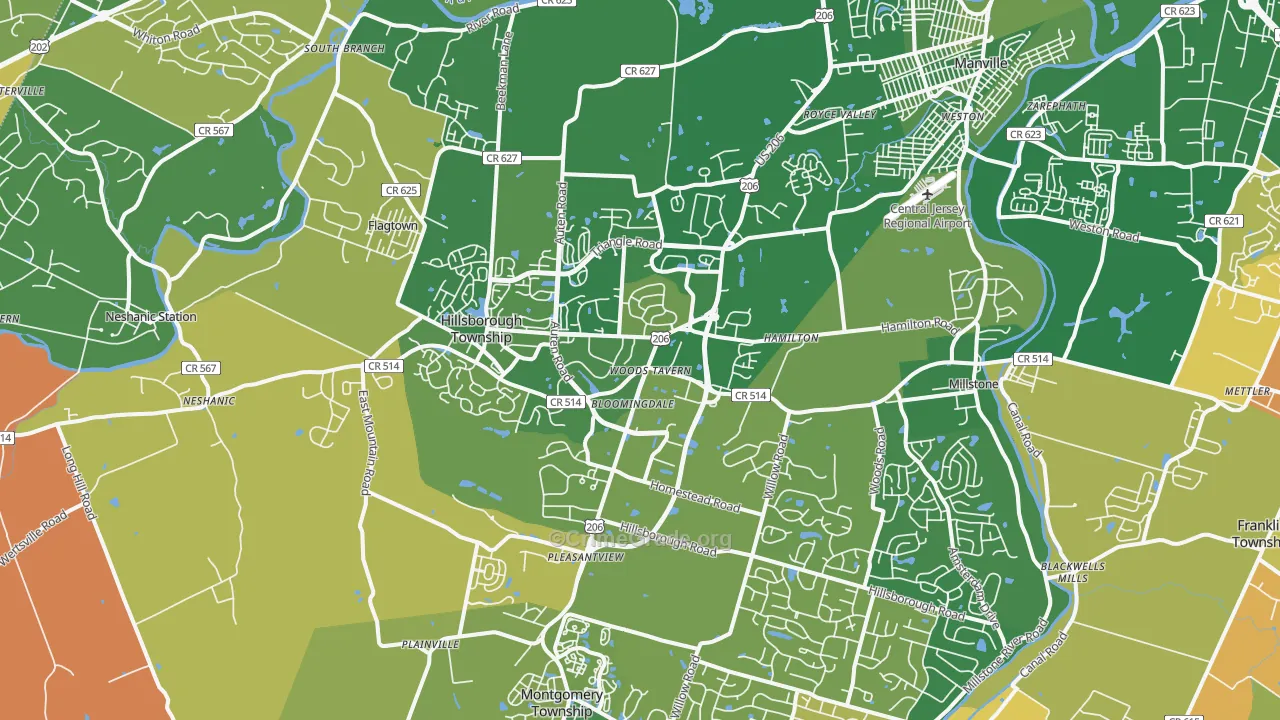 Hillsborough, NJ Map of Murder Rates
