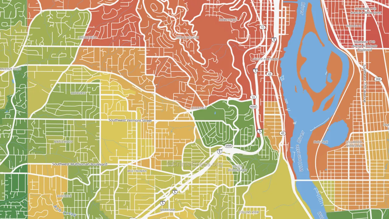 Hillsdale, Portland, OR Map of Murder Rates