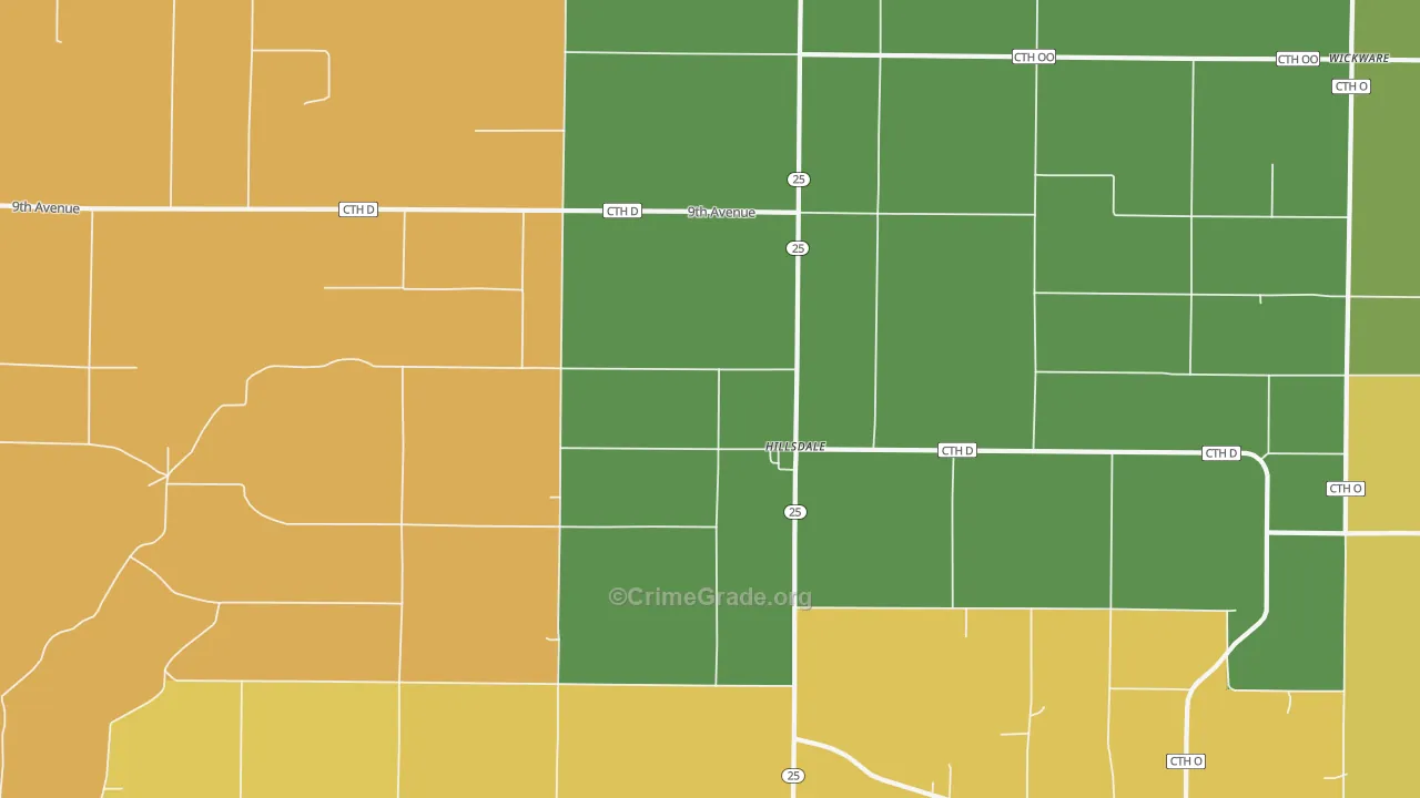 Hillsdale, WI Map of Murder Rates