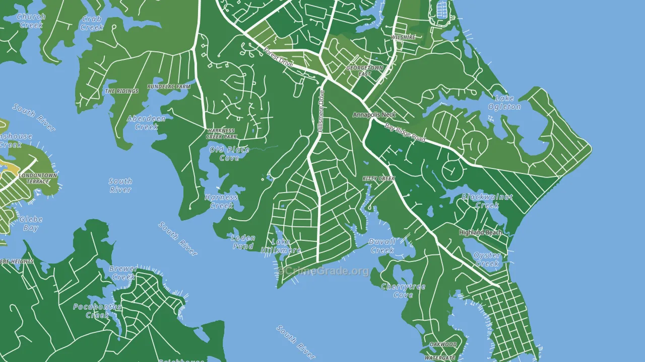 Hillsmere Shores, Annapolis Neck, MD Map of Murder Rates
