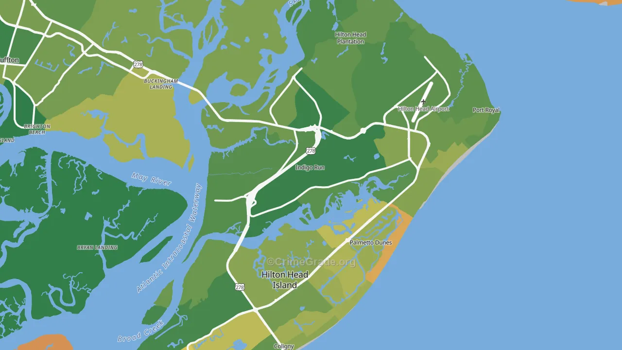 Hilton Head Island, SC Map of Murder Rates