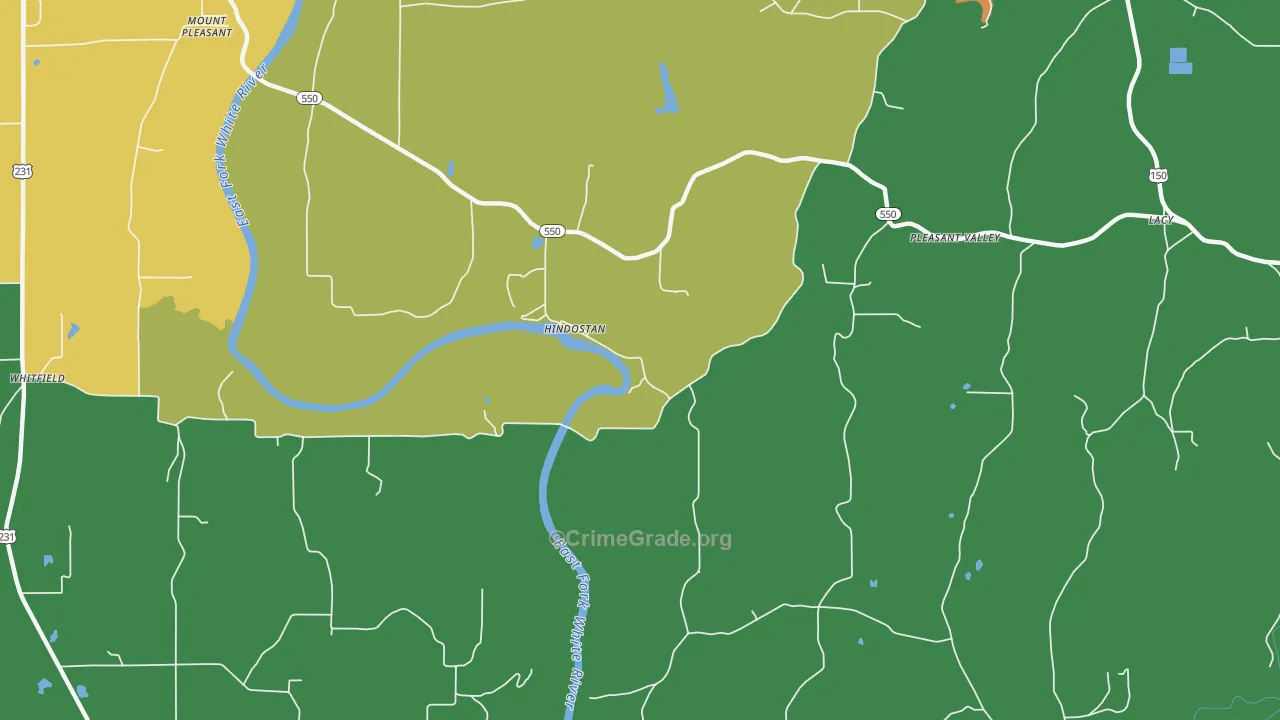 Hindostan Falls, IN Map of Murder Rates