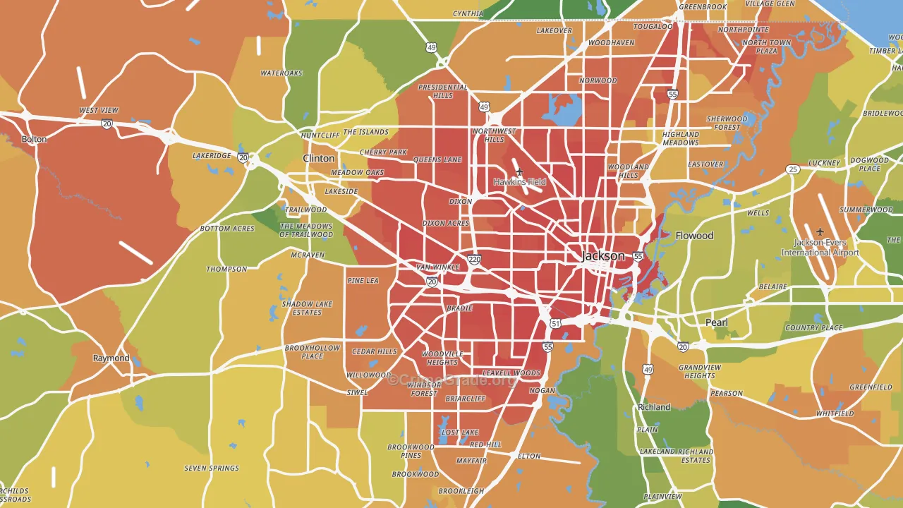 Hinds County, MS Map of Murder Rates