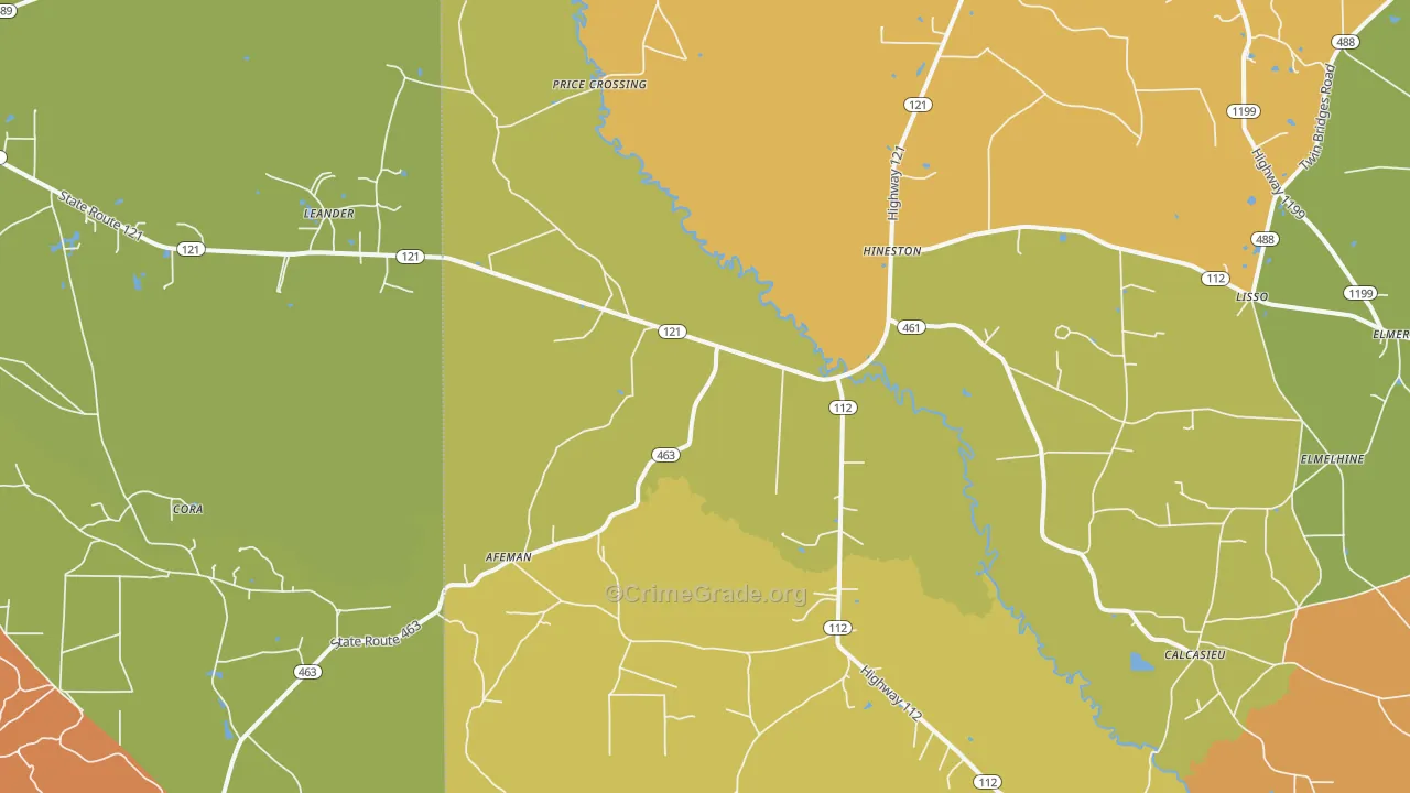 Hineston, LA Map of Murder Rates