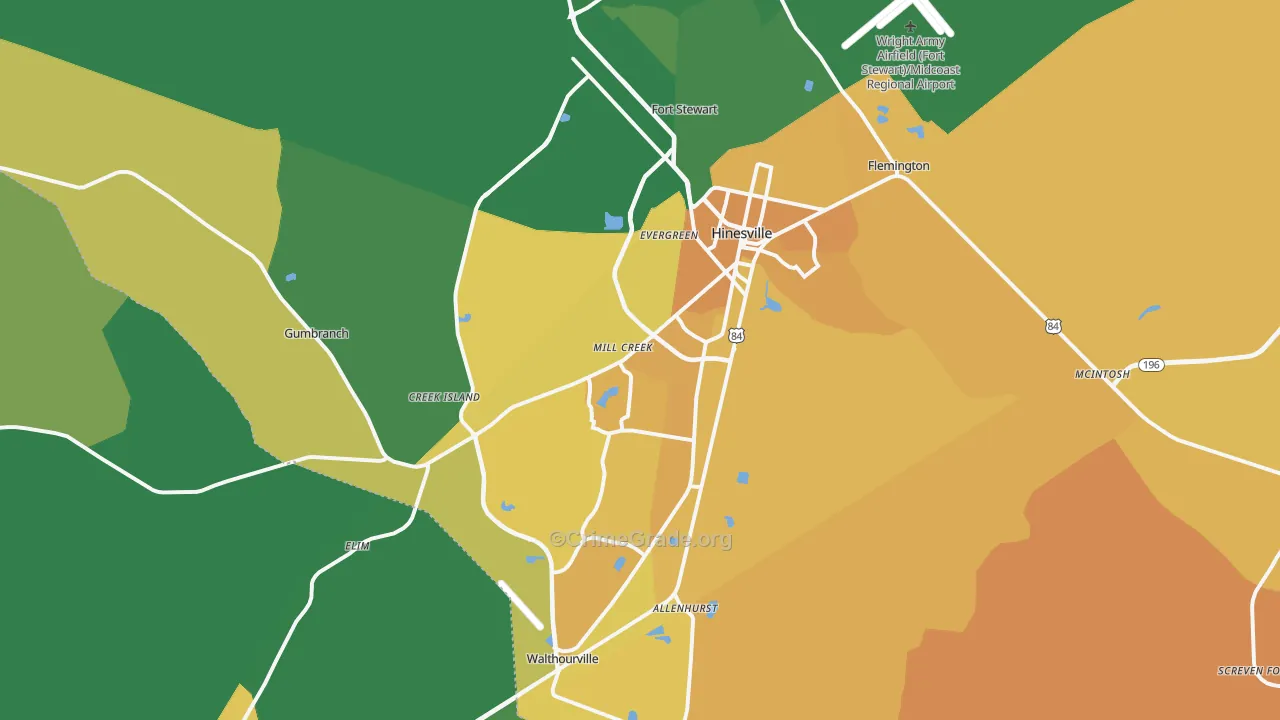 Hinesville, GA Map of Murder Rates
