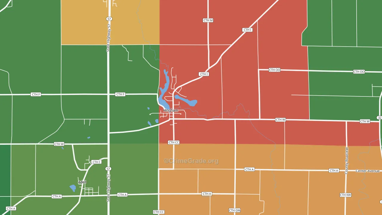 Hingham, WI Map of Murder Rates