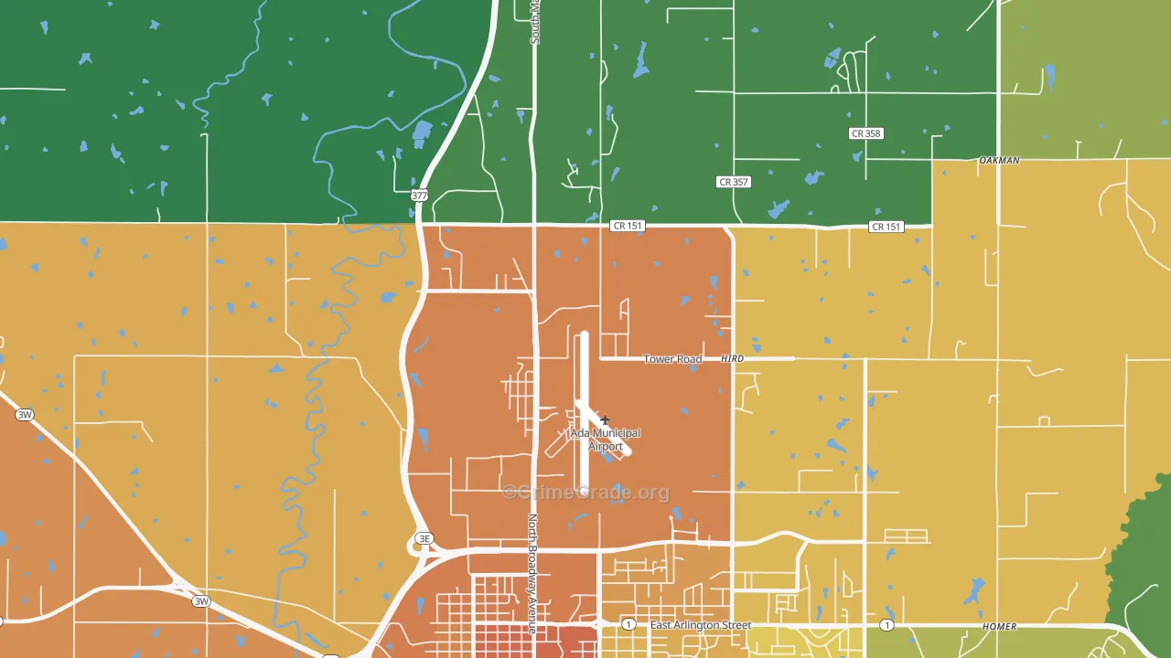 Hird, OK Map of Murder Rates