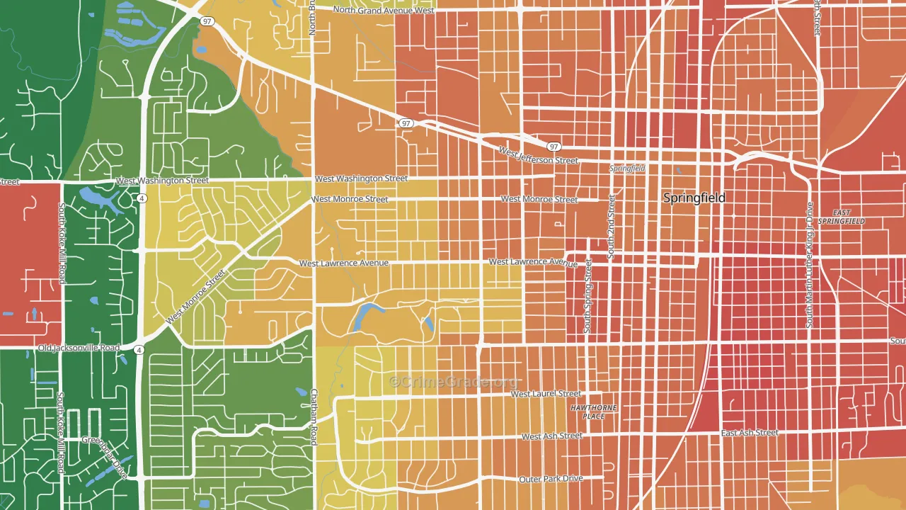Historic West-Side, Springfield, IL Map of Murder Rates