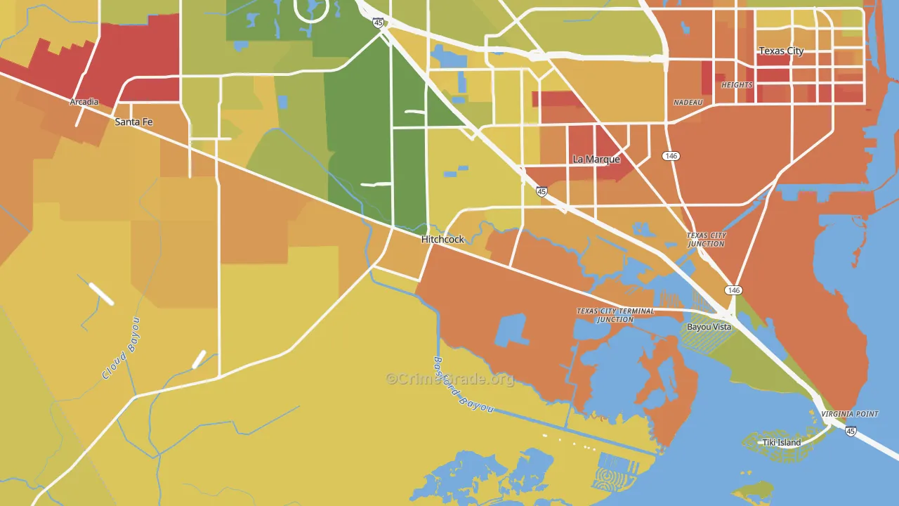 Hitchcock, TX Map of Murder Rates