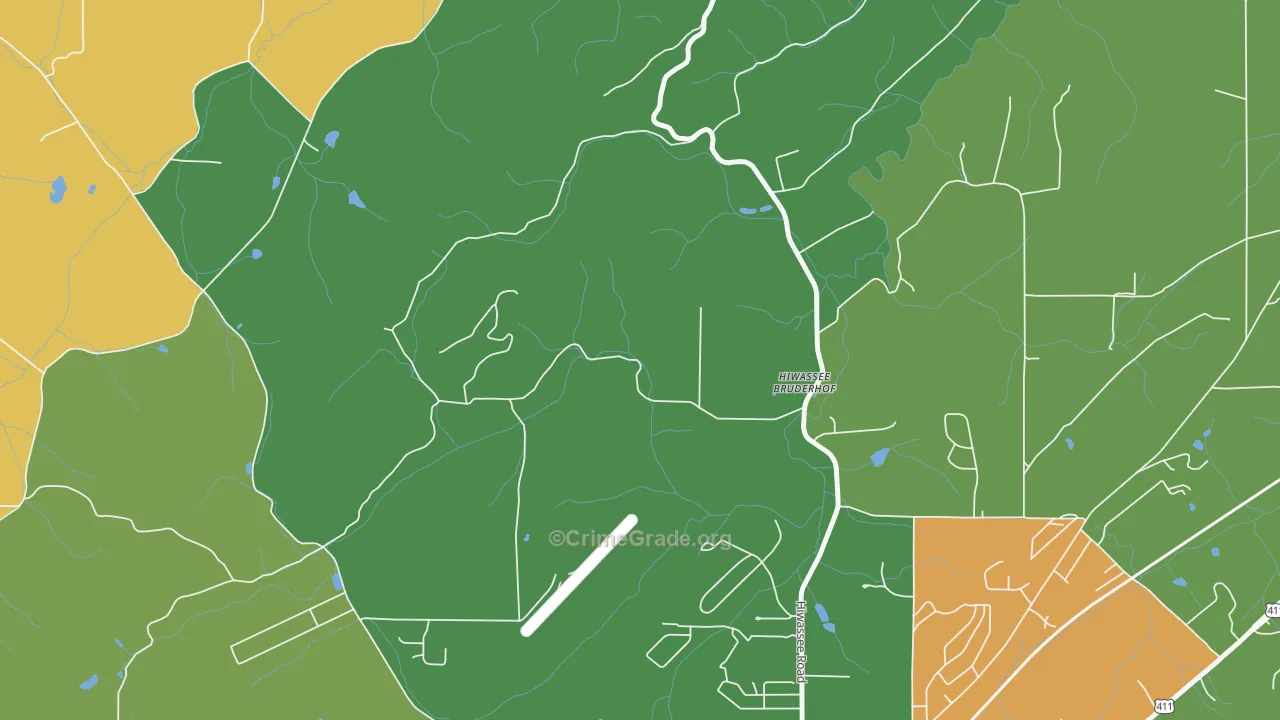Hiwassee College, TN Map of Murder Rates