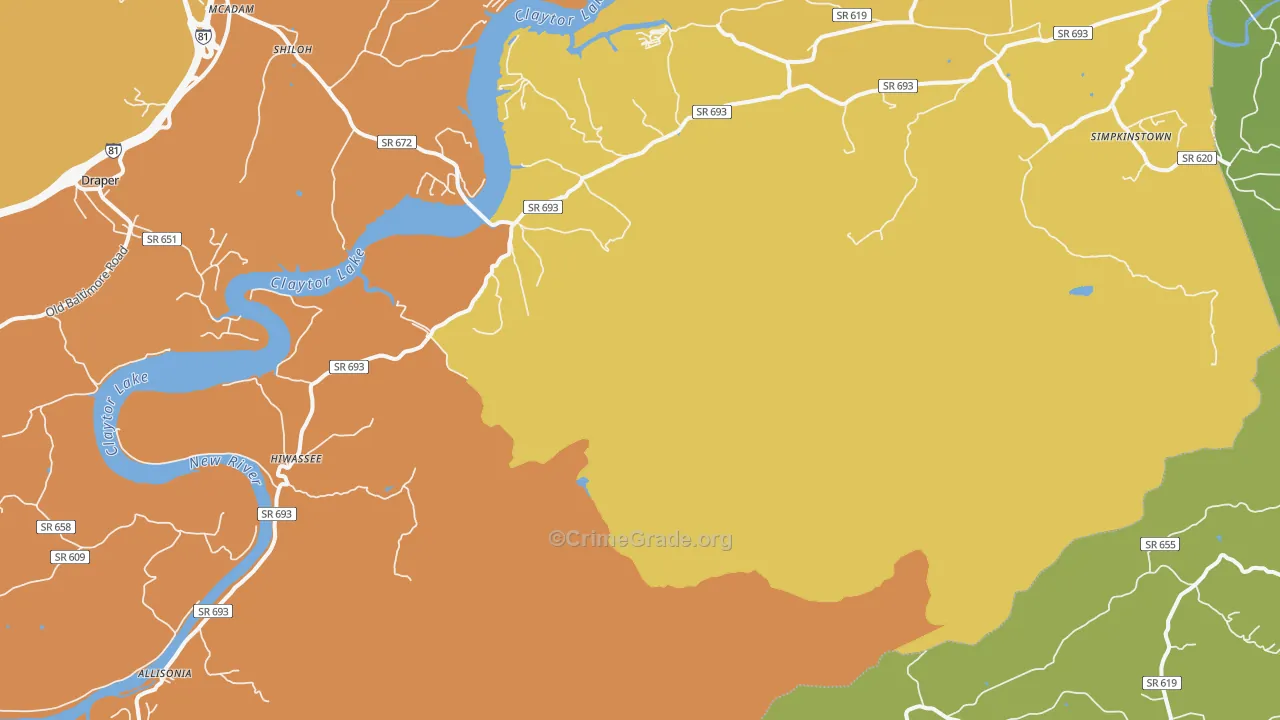 Hiwassee, VA Map of Murder Rates