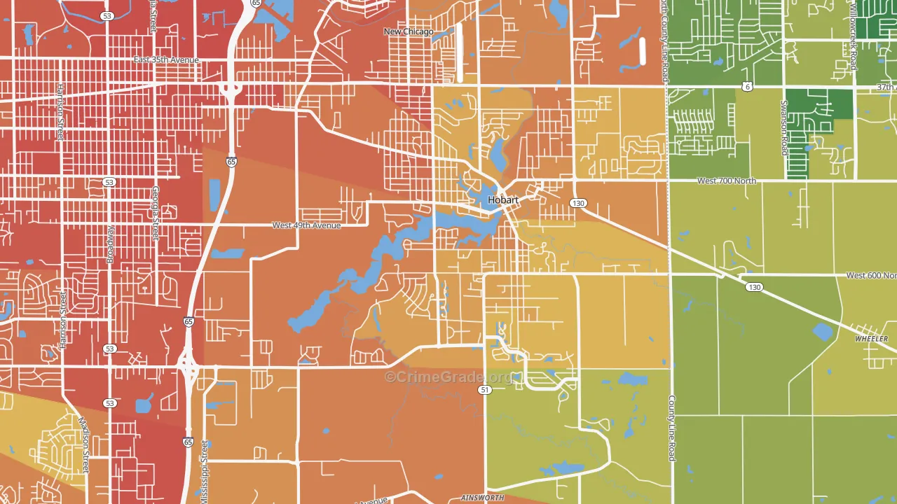 Hobart, IN Map of Murder Rates
