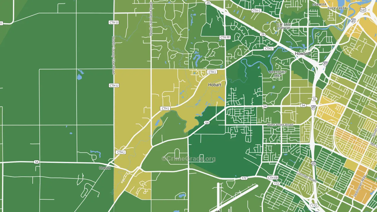 Hobart, WI Map of Murder Rates